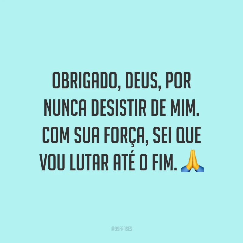 Obrigado, Deus, por nunca desistir de mim. Com sua força, sei que vou lutar até o fim. ?