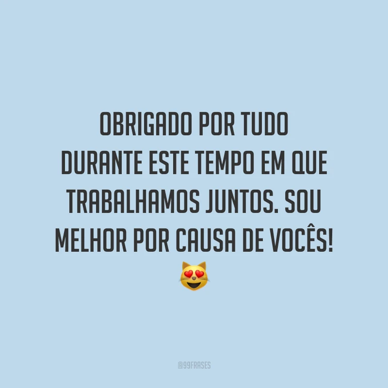 Obrigado por tudo durante este tempo em que trabalhamos juntos. Sou melhor por causa de vocês! 😻