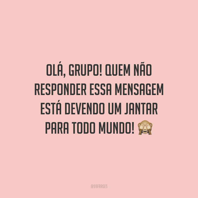 Olá, grupo! Quem não responder essa mensagem está devendo um jantar para todo mundo!