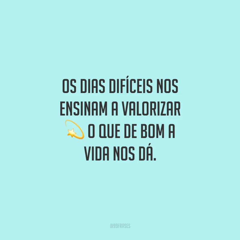 Os dias difíceis nos ensinam a valorizar o que de bom a vida nos dá.
