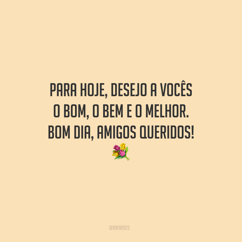 Para hoje, desejo a vocês o bom, o bem e o melhor. Bom dia, amigos queridos!