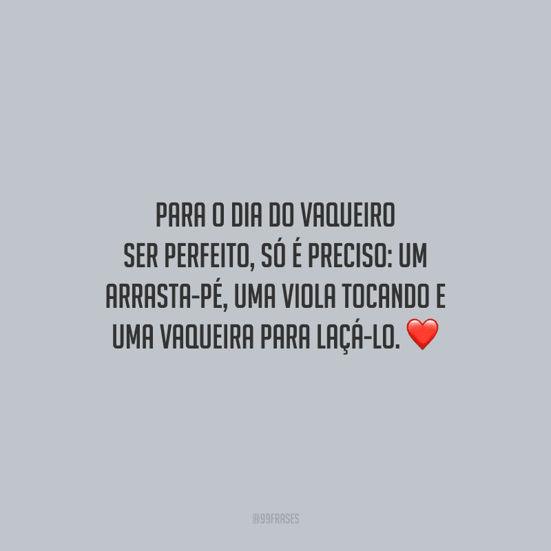 Para o dia do vaqueiro ser perfeito, só é preciso: um arrasta-pé, uma viola tocando e uma vaqueira para laçá-lo.