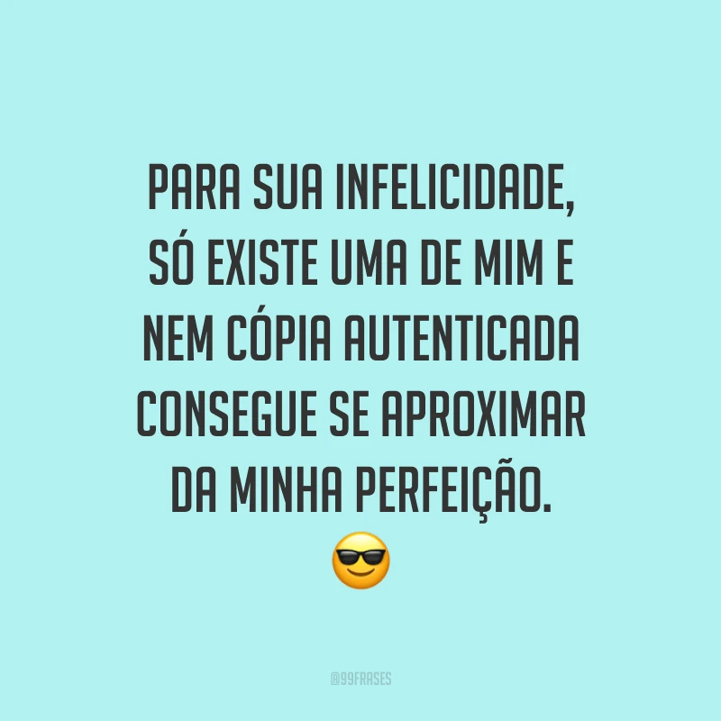 Para sua infelicidade, só existe uma de mim e nem cópia autenticada consegue se aproximar da minha perfeição. 😎