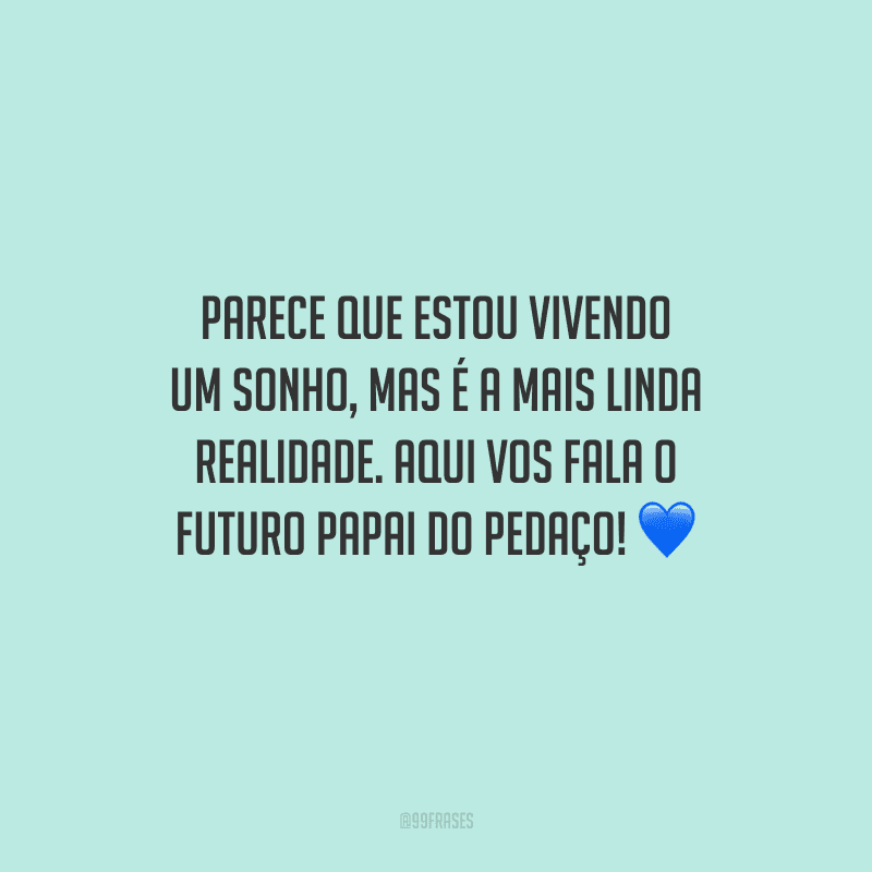Parece que estou vivendo um sonho, mas é a mais linda realidade. Aqui vos fala o futuro papai do pedaço! 