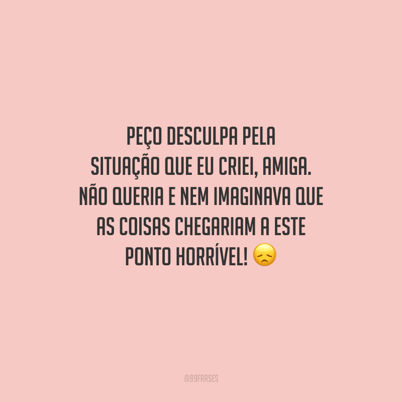 Peço desculpa pela situação que eu criei, amiga. Não queria e nem imaginava que as coisas chegariam a este ponto horrível! 