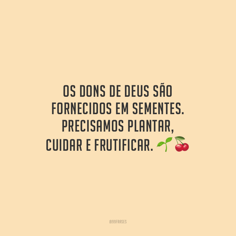 Os dons de Deus são fornecidos em sementes. Precisamos plantar, cuidar e frutificar. 