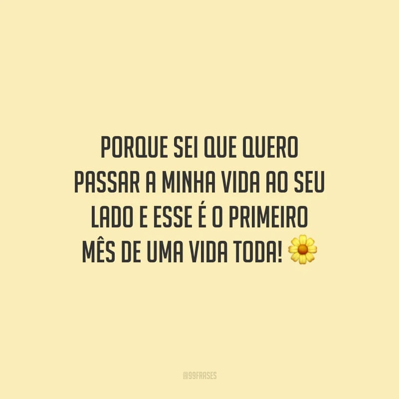 Porque sei que quero passar a minha vida ao seu lado e esse é o primeiro mês de uma vida toda!