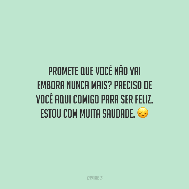 Promete que você não vai embora nunca mais? Preciso de você aqui comigo para ser feliz. Estou com muita saudade. 