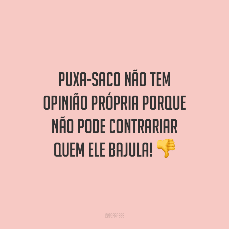 Puxa-saco não tem opinião própria porque não pode contrariar quem ele bajula!