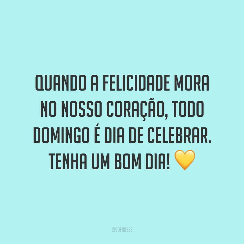 Quando a felicidade mora no nosso coração, todo domingo é dia de celebrar. Tenha um bom dia!