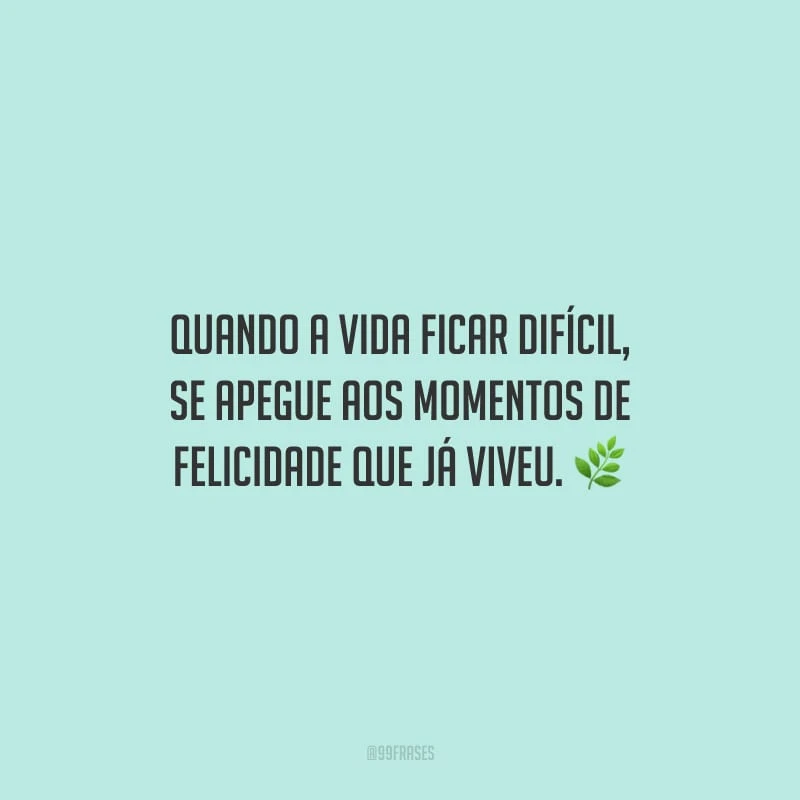 Quando a vida ficar difícil, se apegue aos momentos de felicidade que já viveu.
