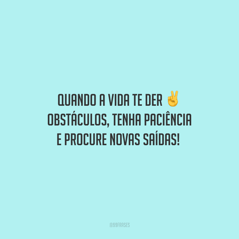 Quando a vida te der obstáculos, tenha paciência e procure novas saídas! 