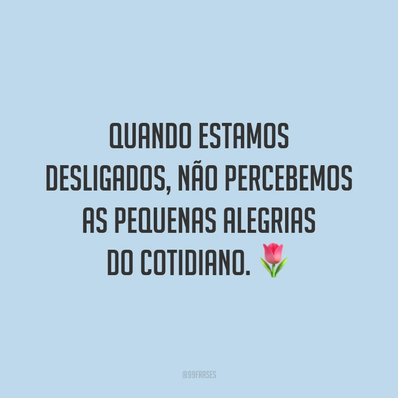 Quando estamos desligados, não percebemos as pequenas alegrias do cotidiano.