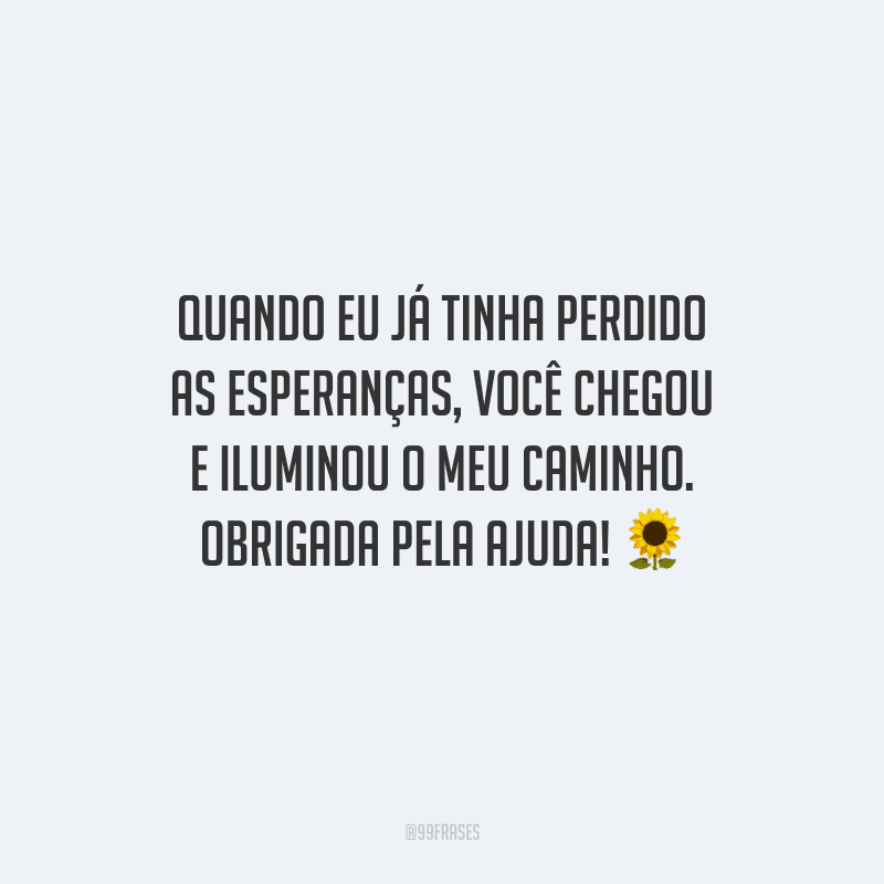 Quando eu já tinha perdido as esperanças, você chegou e iluminou o meu caminho. Obrigada pela ajuda! 🌻
