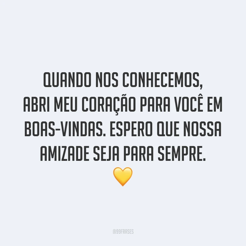 Quando nos conhecemos, abri meu coração para você em boas-vindas. Espero que nossa amizade seja para sempre. 💛