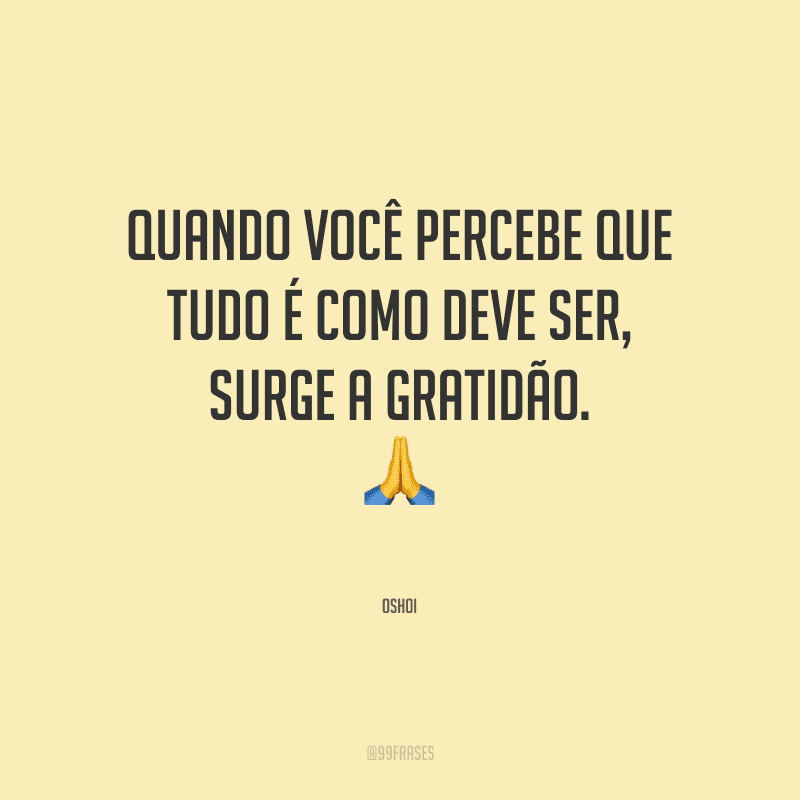 Quando você percebe que tudo é como deve ser, surge a gratidão. 