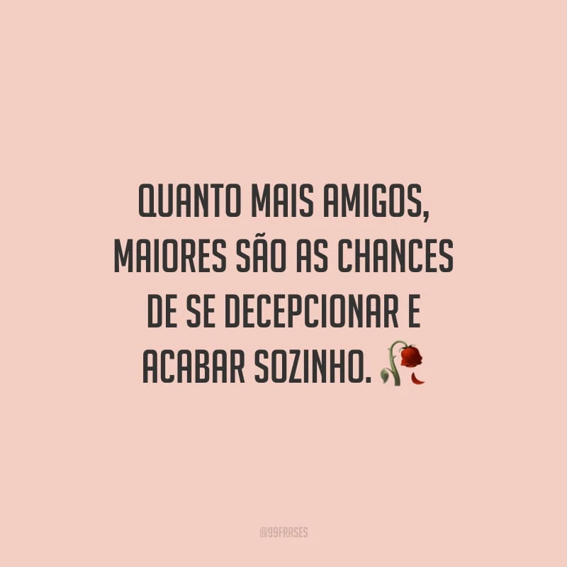 Quanto mais amigos, maiores são as chances de se decepcionar e acabar sozinho.