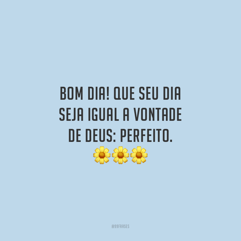 Bom dia! Que seu dia seja igual a vontade de Deus: perfeito.