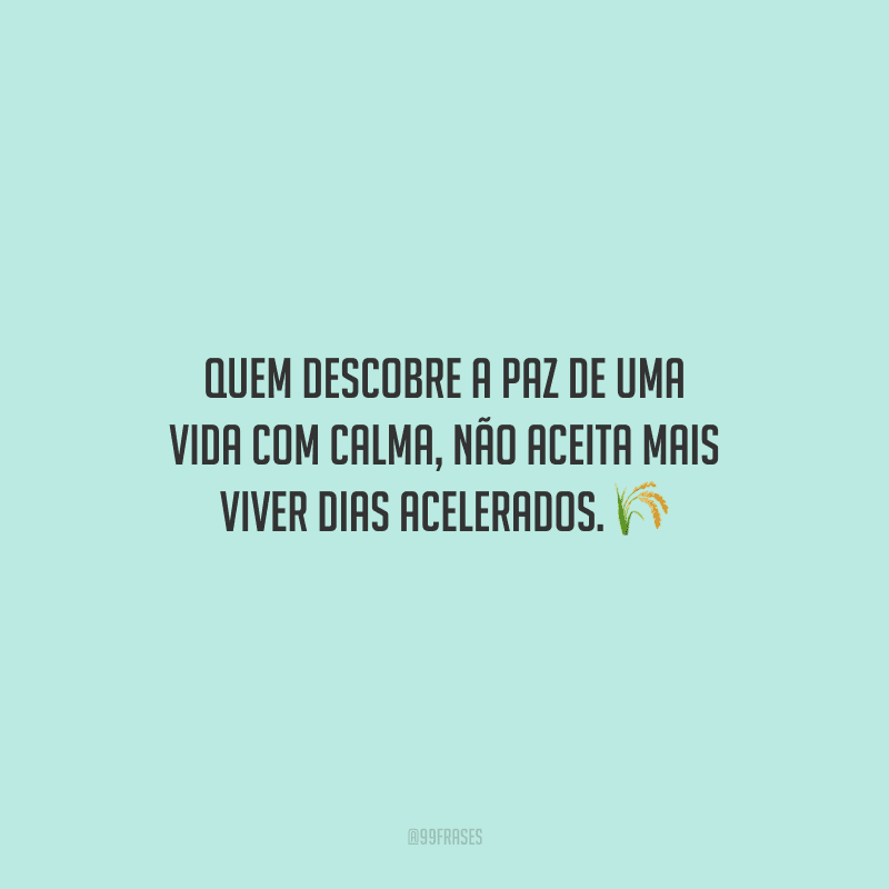 Quem descobre a paz de uma vida com calma, não aceita mais viver dias acelerados.