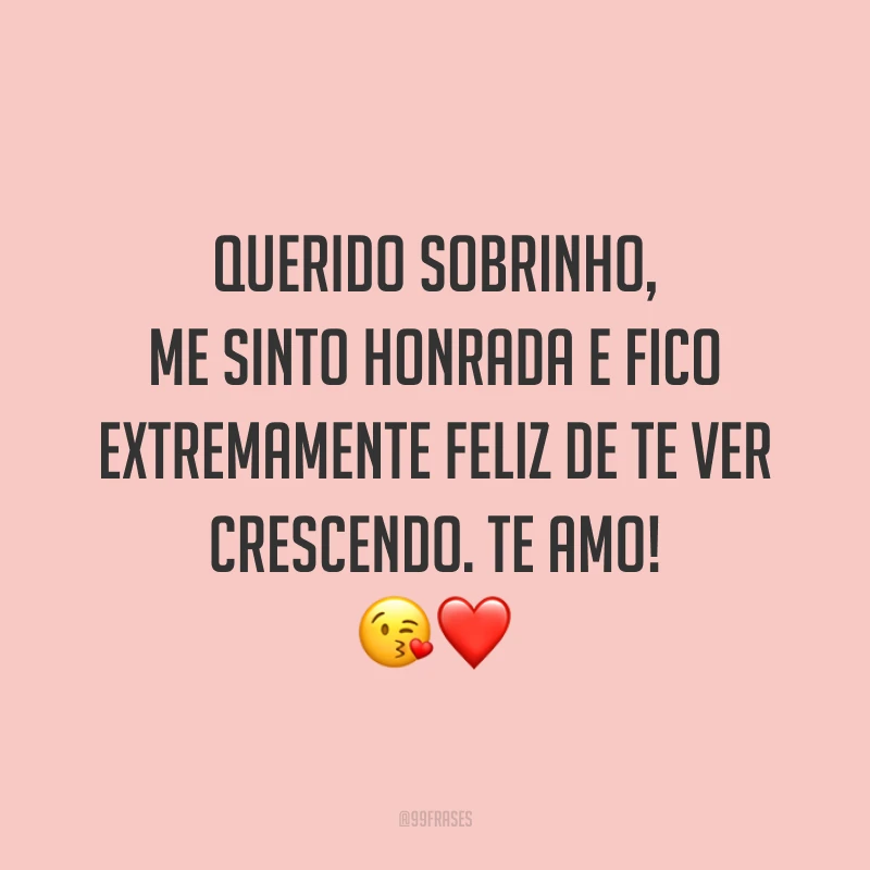 Querido sobrinho, me sinto honrada e fico extremamente feliz de te ver crescendo. Te amo! 😘❤️