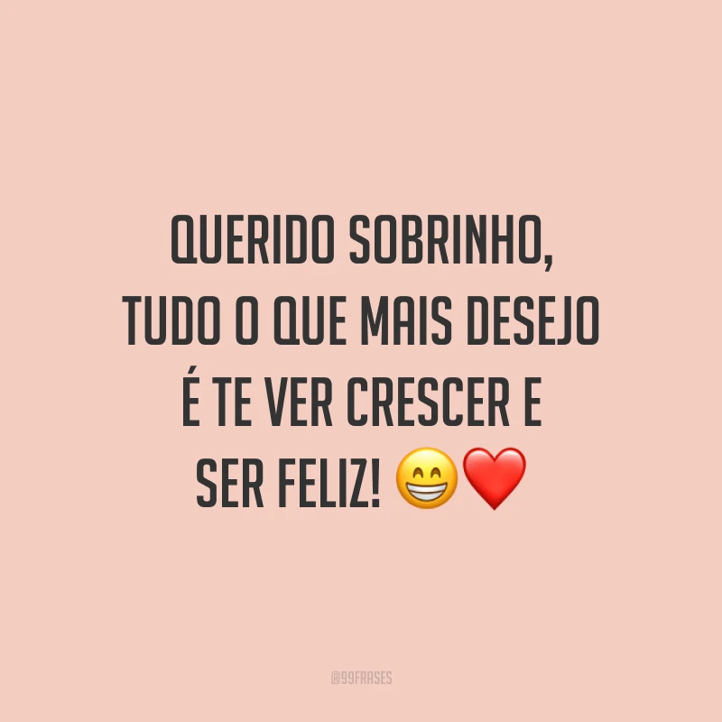 Querido sobrinho, tudo o que mais desejo é te ver crescer e ser feliz! 😁❤