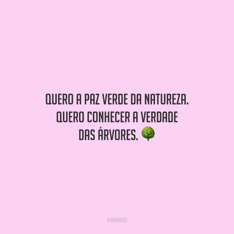 Quero a paz verde da natureza. Quero conhecer a verdade das árvores.