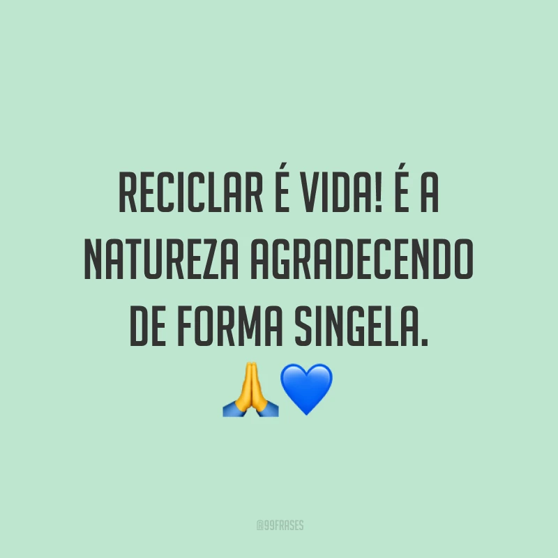 Reciclar é vida! É a natureza agradecendo de forma singela.