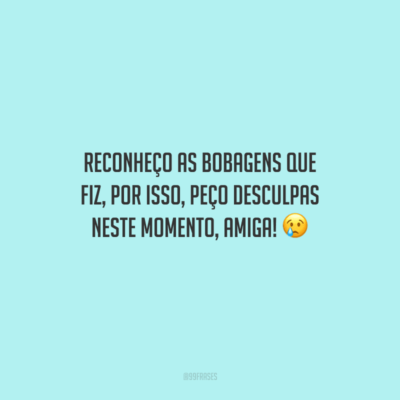 Reconheço as bobagens que fiz, por isso, peço desculpas neste momento, amiga! 