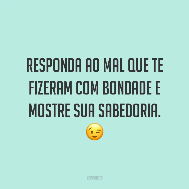 Responda ao mal que te fizeram com bondade e mostre sua sabedoria. 😉