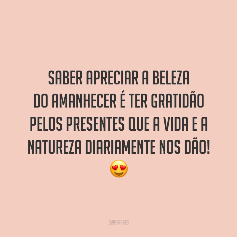 Saber apreciar a beleza do amanhecer é ter gratidão pelos presentes que a vida e a natureza diariamente nos dão!