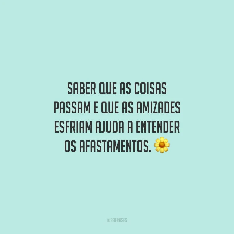 Saber que as coisas passam e que as amizades esfriam ajuda a entender os afastamentos.