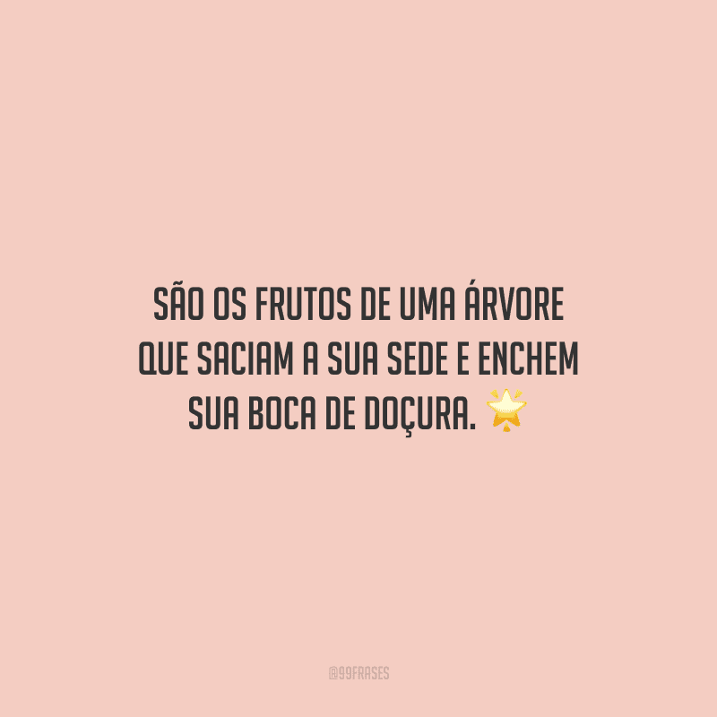 São os frutos de uma árvore que saciam a sua sede e enchem sua boca de doçura.