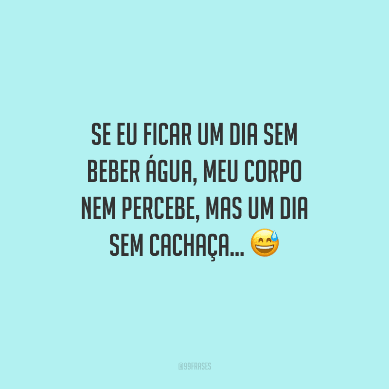 Se eu ficar um dia sem beber água, meu corpo nem percebe, mas um dia sem cachaça... 