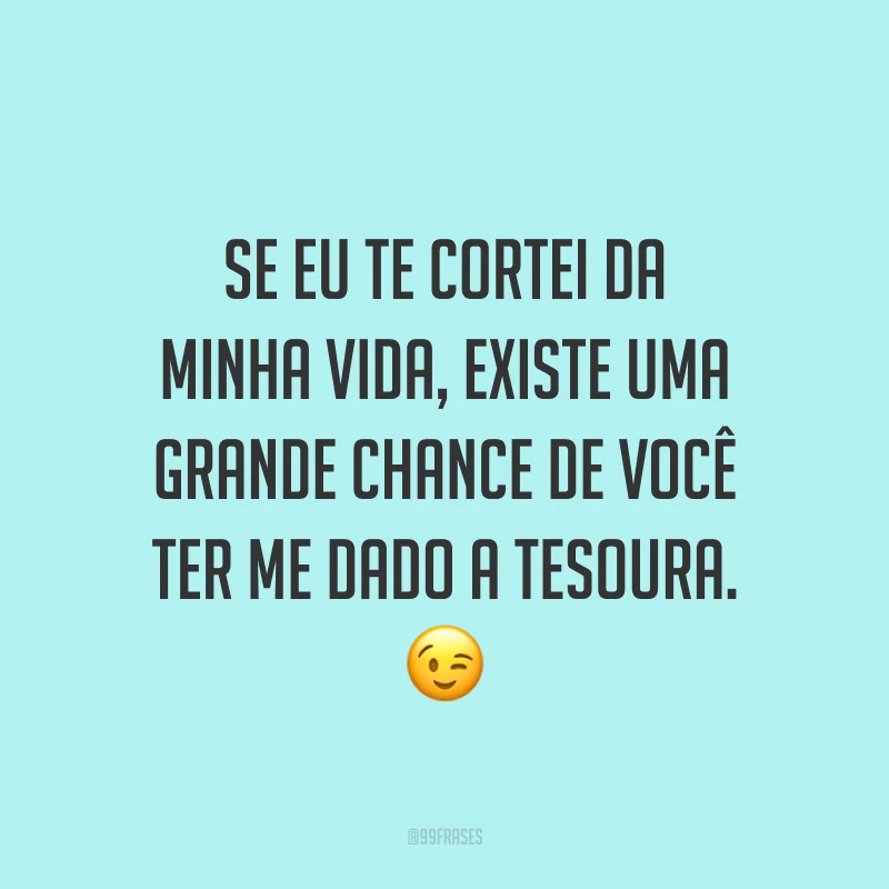 Se eu te cortei da minha vida, existe uma grande chance de você ter me dado a tesoura. 😉