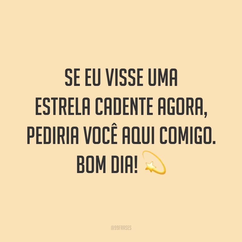 Se eu visse uma estrela cadente agora, pediria você aqui comigo. Bom dia! ?
