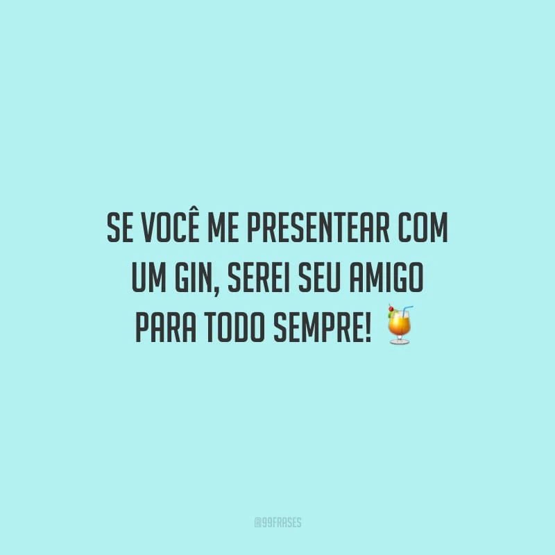 Se você me presentear com um gin, serei seu amigo para todo sempre!