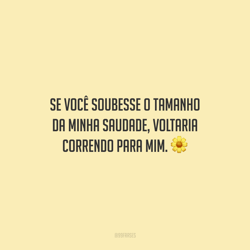 Se você soubesse o tamanho da minha saudade, voltaria correndo para mim.