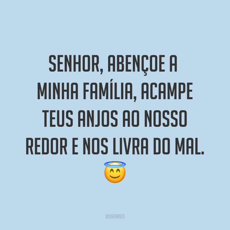 Senhor, abençoe a minha família, acampe teus anjos ao nosso redor e nos livra do mal. ?