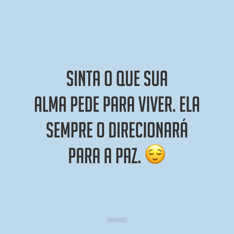 Sinta o que sua alma pede para viver. Ela sempre o direcionará para a paz.