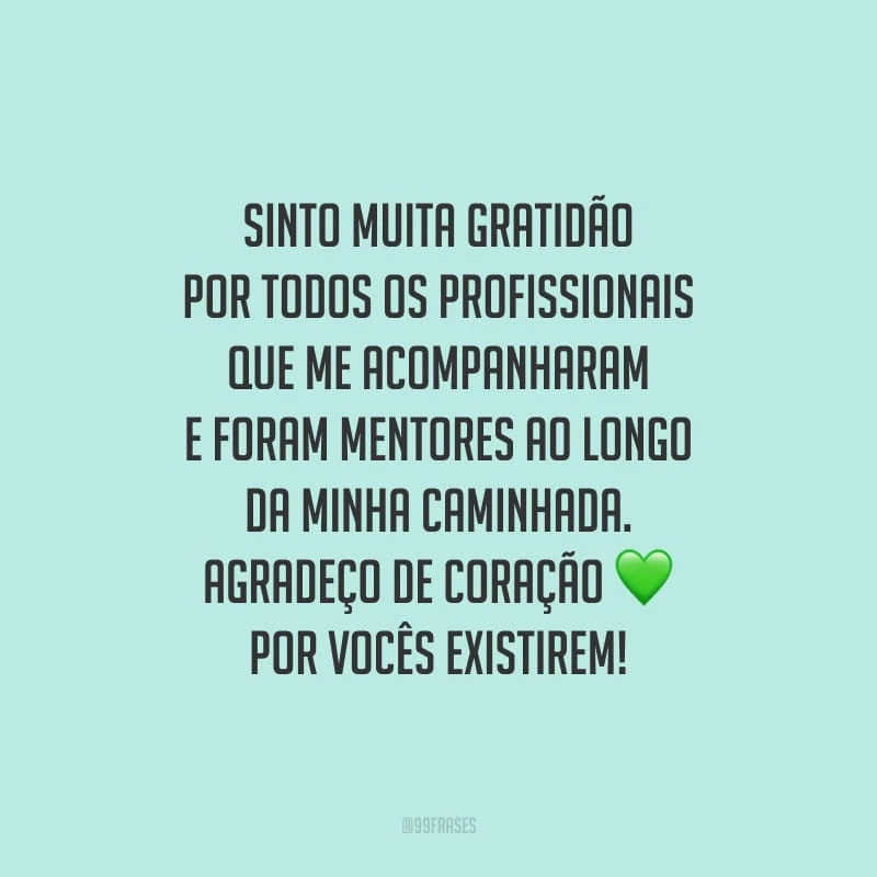 Sinto muita gratidão por todos os profissionais que me acompanharam e foram mentores ao longo da minha caminhada. Agradeço de coração por vocês existirem!