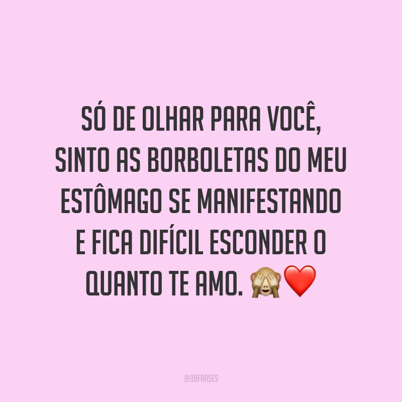 Só de olhar para você, sinto as borboletas do meu estômago se manifestando e fica difícil esconder o quanto te amo. 🙈❤️