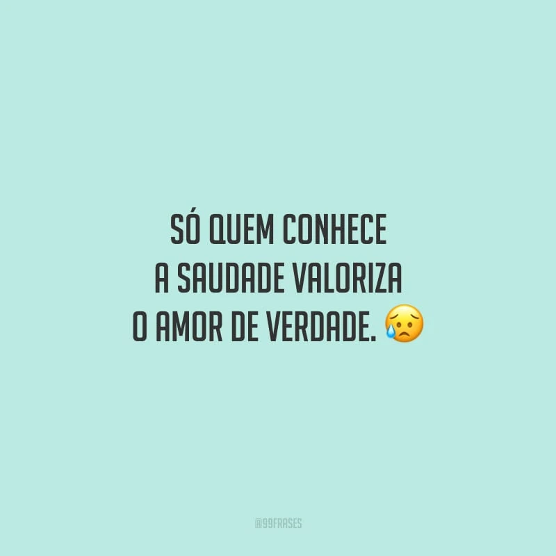 Só quem conhece a saudade valoriza o amor de verdade. 