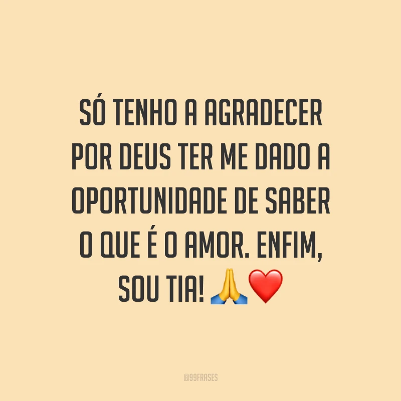 Só tenho a agradecer por Deus ter me dado a oportunidade de saber o que é o amor. Enfim, sou tia! 🙏❤️
