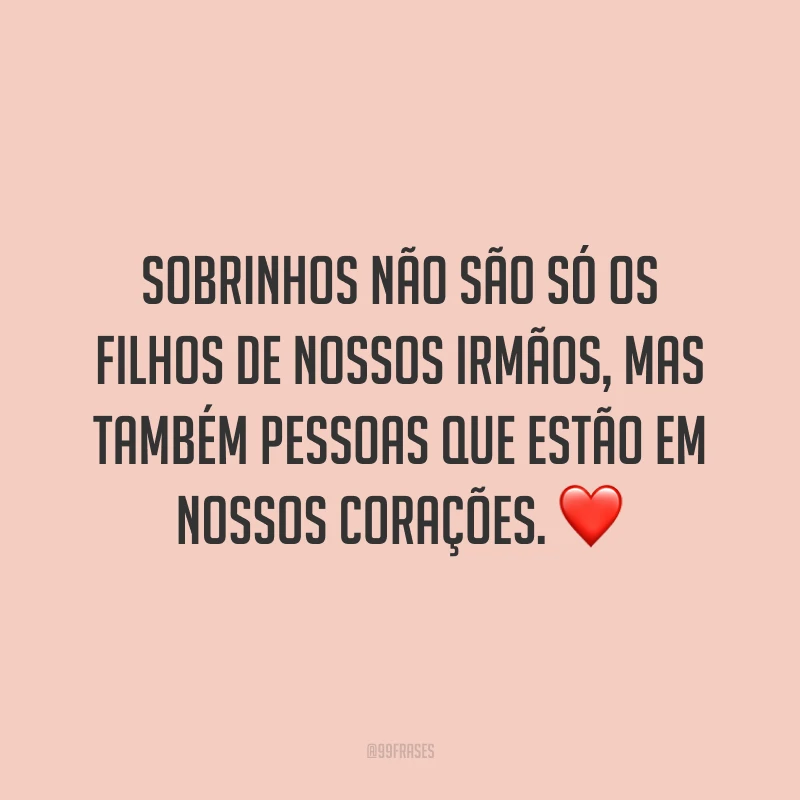 Sobrinhos não são só os filhos de nossos irmãos, mas também pessoas que estão em nossos corações. ❤️