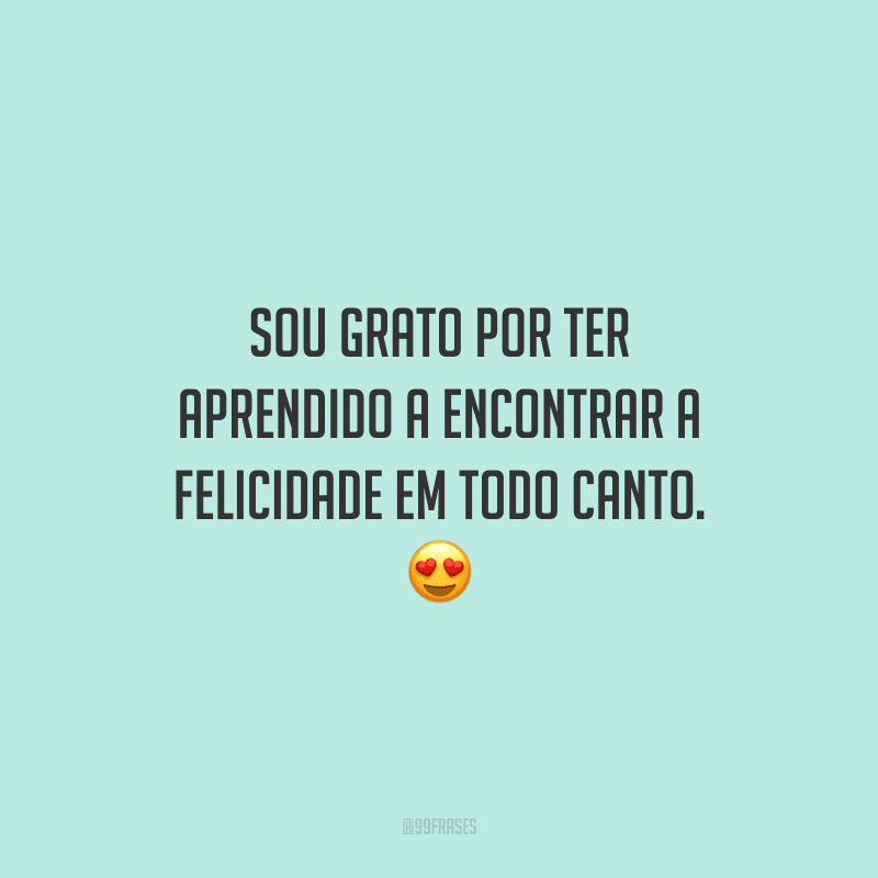Sou grato por ter aprendido a encontrar a felicidade em todo canto.