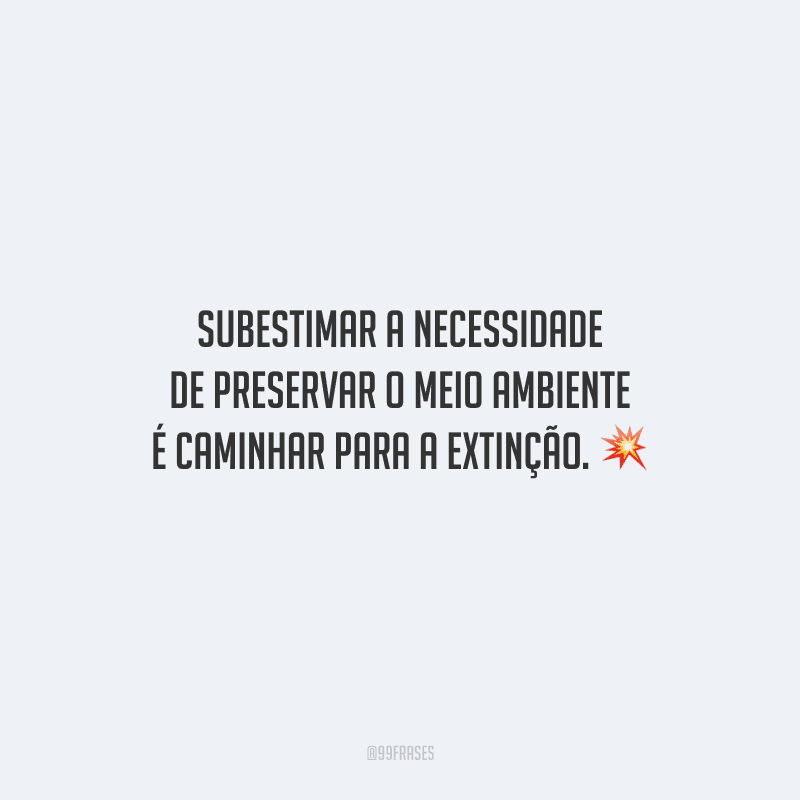 Subestimar a necessidade de preservar o meio ambiente é caminhar para a extinção.