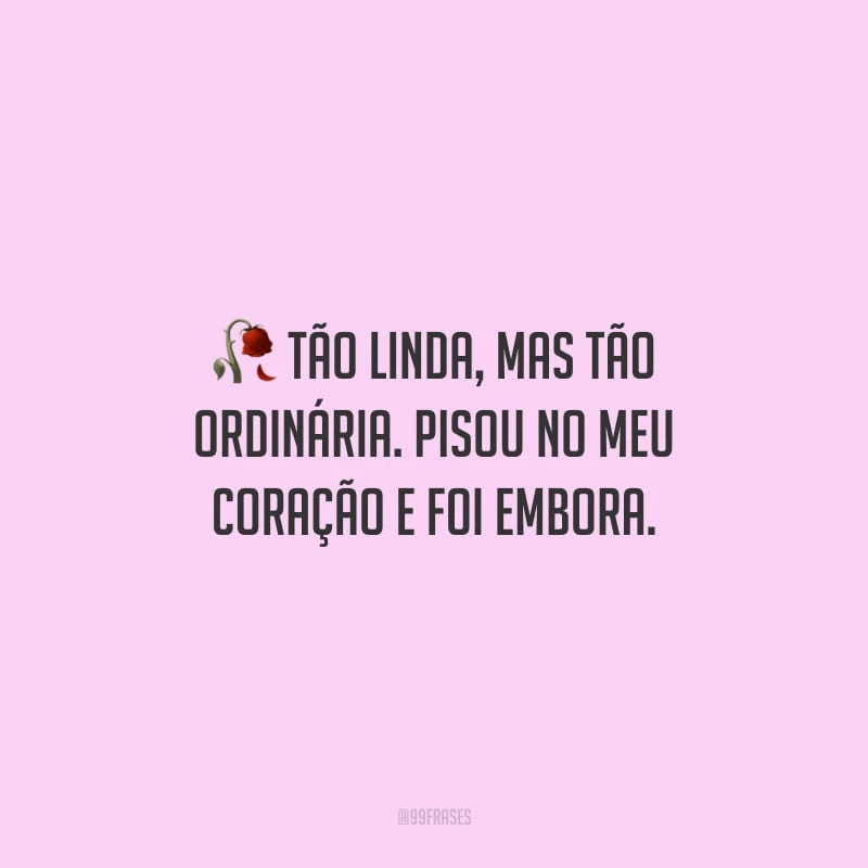 Tão linda, mas tão ordinária. Pisou no meu coração e foi embora.