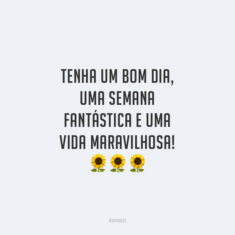 Tenha um bom dia, uma semana fantástica e uma vida maravilhosa!