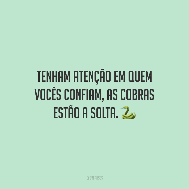Tenham atenção em quem vocês confiam, as cobras estão a solta.