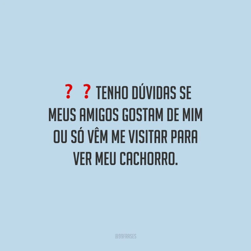 Tenho dúvidas se meus amigos gostam de mim ou só vêm me visitar para ver meu cachorro.
